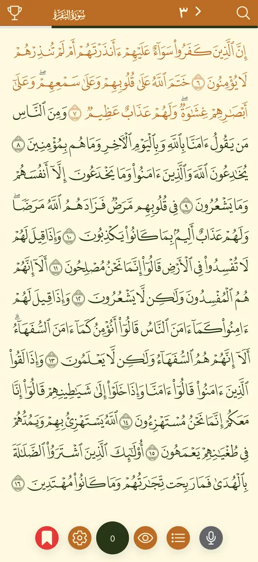 صفحة من المصحف بالرسم العثماني داخل التطبيق